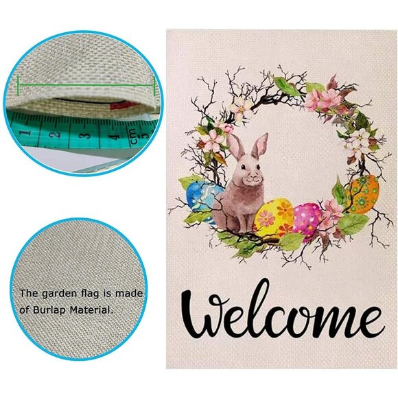 Easter Garden Flag Welcome Floral Wreath with Rabbit Patterns 12 x 18 - Picture 4 of 4